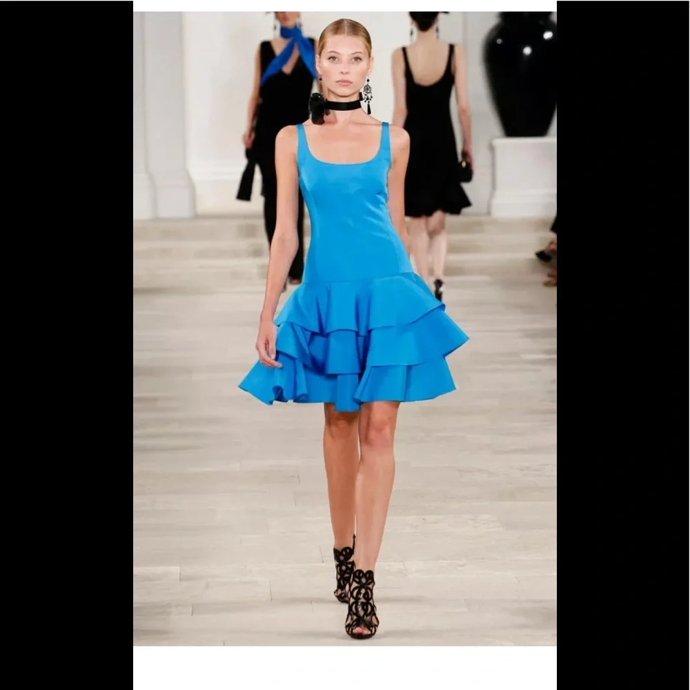 $3498 RALPH LAUREN COLLECTION Purple Label Silk Dress XS 0 Bright Blue new - Picture 1 of 12